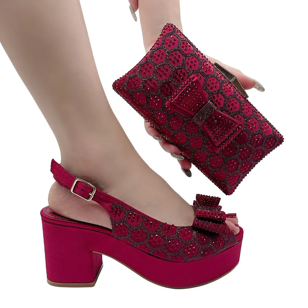 Peep Toe Bridal Sandals for Wedding Party Shoe and Bag Matching Set Italy Designer Shoe with Purse Evening Party Pumps Heel Bag