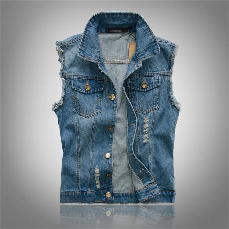 

Куртка мужская рваная джинсовая без рукавов, жилет в стиле хип-хоп, джинсовая майка, ковбойский классический пиджак, большие размеры, весна-лето