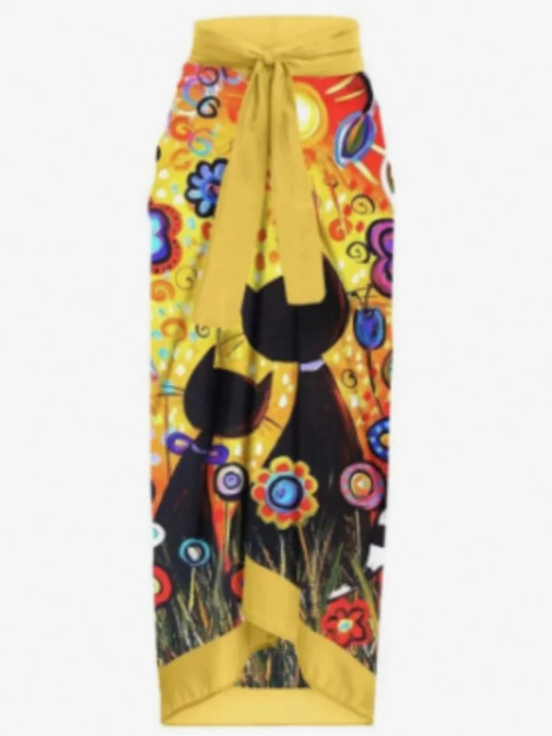Bikini Bodysuit Swimwear Women With Skirt Bathing Suit Summer New Ruffle Splice Print Beachwear Holiday Bikini Cover Ups Outfits