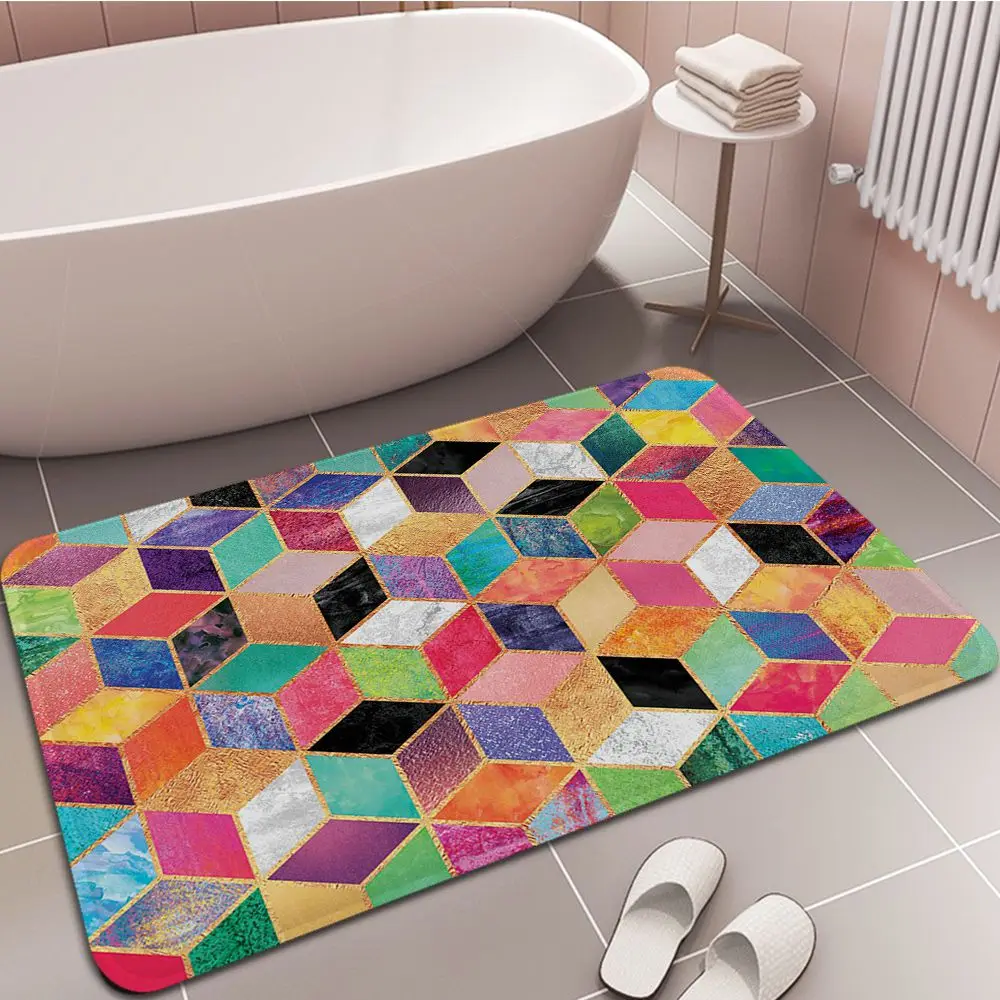 

Colorful Cubes Marble texture Art Floor Mat Bathroom Decor Carpet Non-Slip For Living Room Kitchen welcome Doormat Balcony Mats