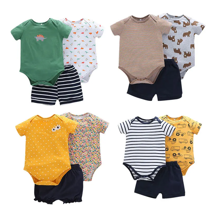 

Baby Boy Romper Set Newborn Clothes Set Infant Suit Cartoon Solid Floral Striped Toddler Bodysuits + Elastic Pants 3PCS Outfits