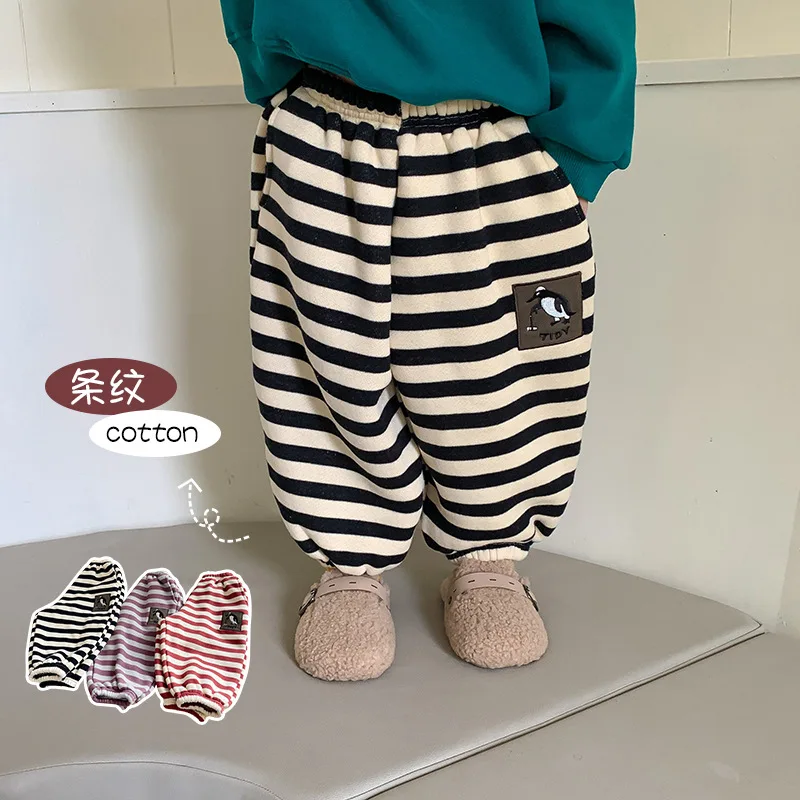 Купи Autumn Winter Children Pants Kids Thicken Striped Plush Sanitary Trousers Girls Boys Baby Winter Pants Children's Clothing 2-7Y за 995 рублей в магазине AliExpress