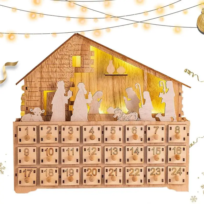 

Christmas Wooden Advent Calendars Wooden Nativity Scene Advent Calendar Decoration Portable Christmas Advent Calendar House For