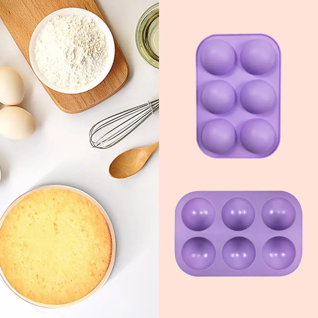 

Silicone Cake Mold 6-Cavity Semi Sphere Baking Mould DIY Ice Tray for Chocolate Jelly Incense Candle Soap Purple/yellow/pink