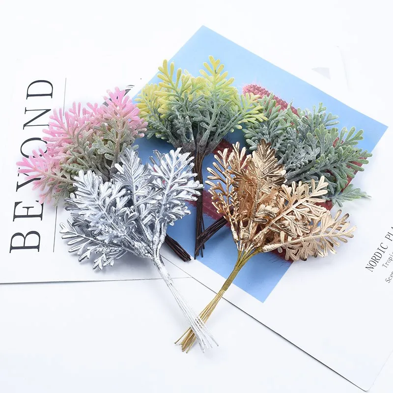 

6 Pieces Gold Silver Tree Christmas Leaf Vase for Home Decor Wedding Bride Wrist Flower Material Scrapbook Artificial Plants