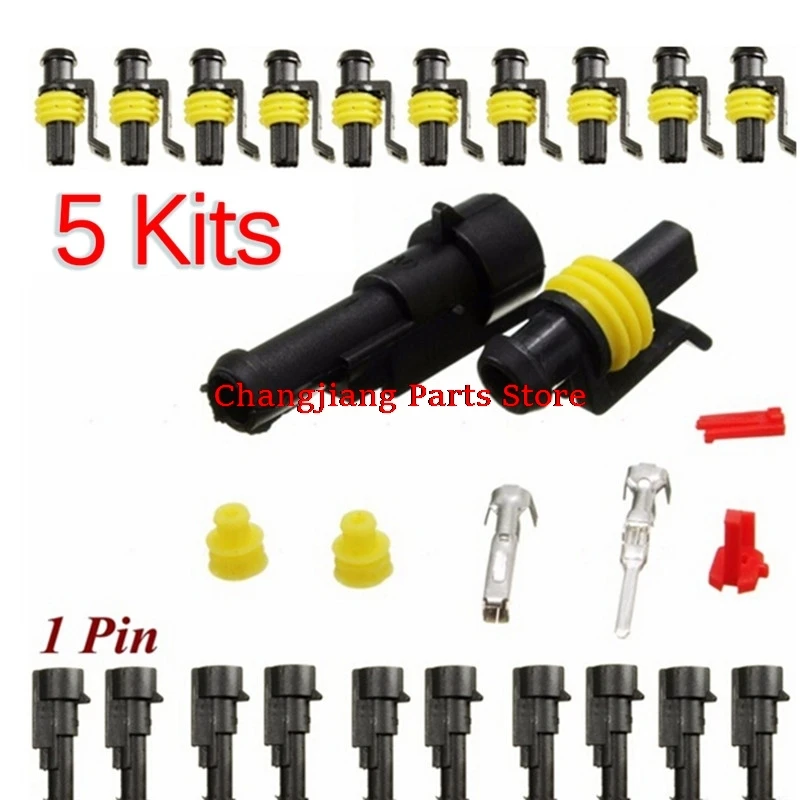 Hot sale 5set Car Motorcycle 1 Pin Way Sealed Waterproof Electrical Wire Auto Connector Plug Set for HID LED Light fog lamp
