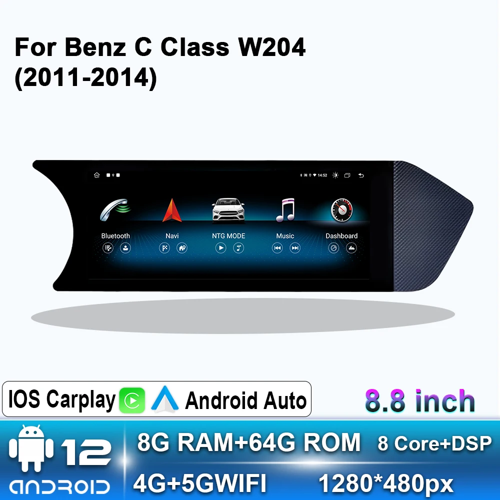 

8,8 "Android 12 авто радио для Mercedes Benz C Class 2011-2015 W204 S204 мультимедийный видеоплеер CarPlay автомобильная интеллектуальная система