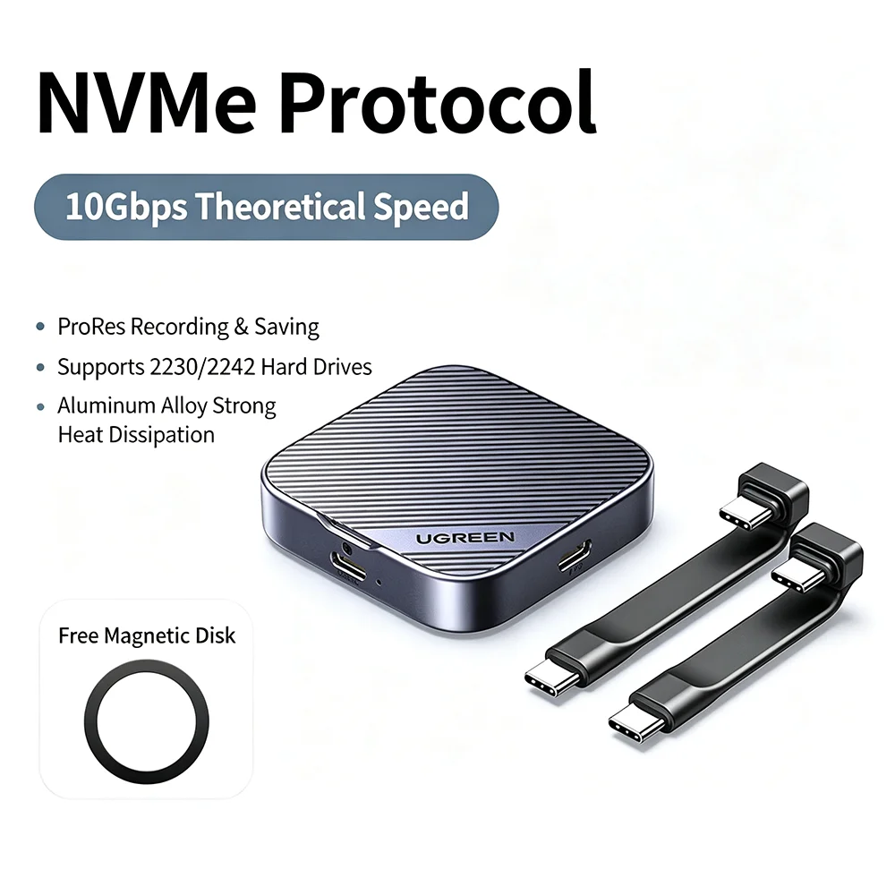 Фото Внешний корпус UGREEN Magnetic M.2 NVMe SSD 10 Гбит/с USB-C для iPhone 17 Pro, MacBook, ПК №1