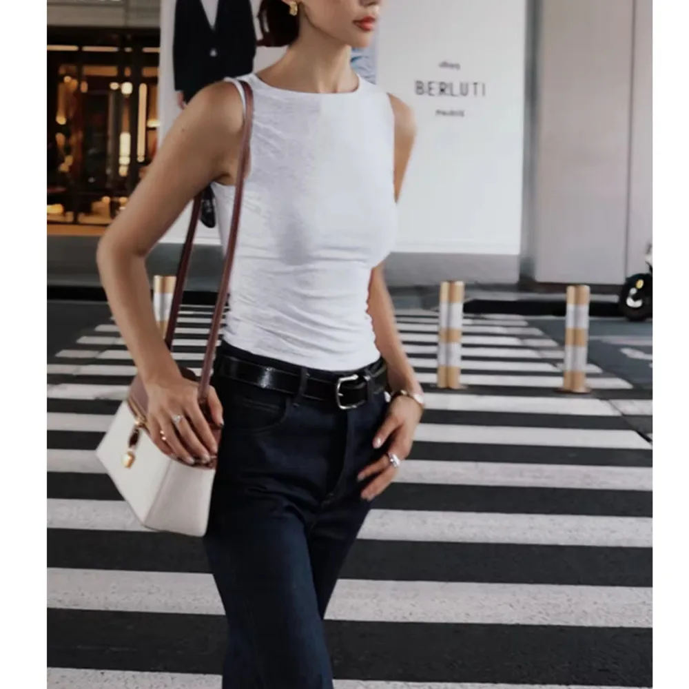 VanessaLab Summer Light Flower Grey Old Money Sleeveless Slim Fit Elastic Tank Top T-Shirt For sport t shirt women