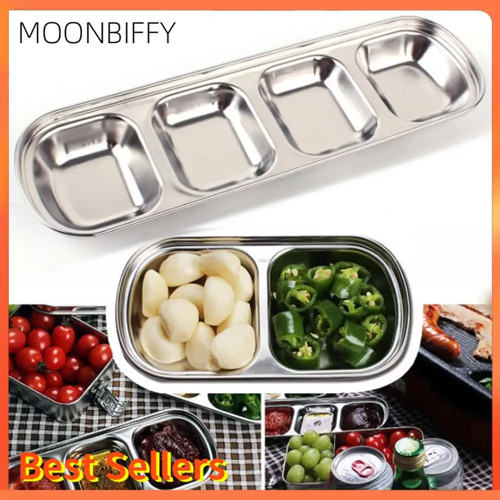 

Stainless Steel Plate Seasoning Sauce Small Dish Household Three-grid Barbecue Dipping Kitchen Snack Plates Vinegar Sushi Saucer