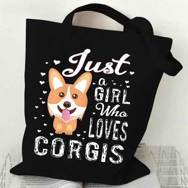 Just A Girl Who Loves Corgis Холщовая большая сумка с принтом Женская для покупок