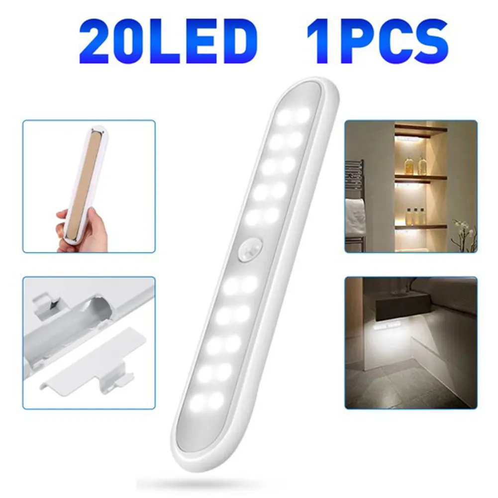 

20 LED Under Cabinet Light Stick On Battery Operated PIR Motion Sensor ABS Closet Home Kitchen Bedroom Wardrobe Wireless