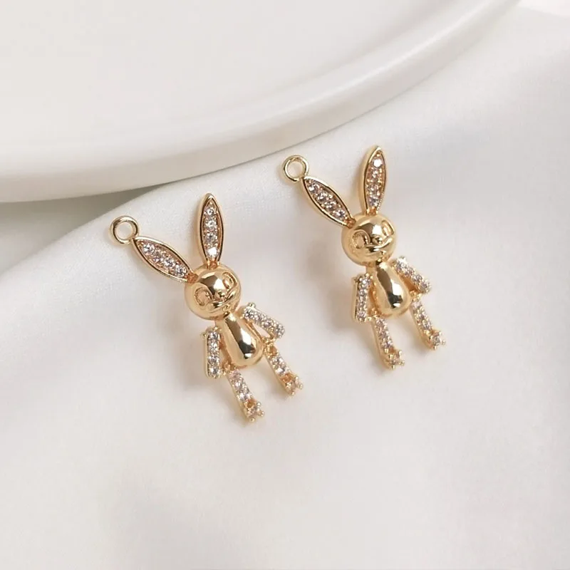 

1Pcs Gold Inlaid With Diamonds Exquisite And Cute DIY Rabbit Pendant/Earrings Chain Personality Pendant Accessory