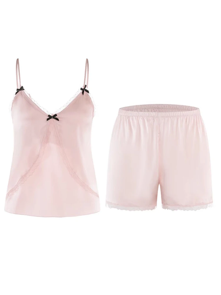 Французская Пижама шелковая пижама для женщин летние шорты с лямкой на шее
