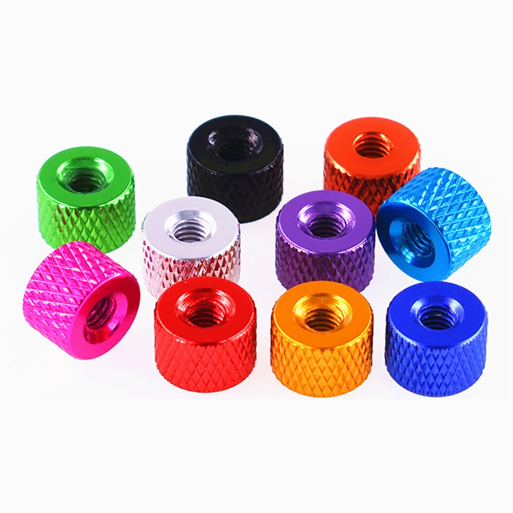 Фото Weiyi 5 шт./лот M2-M6 грубый 6 # -32 UNC Алюминиевые красочные круглые гайки с накаткой, затягивающиеся вручную для проектов DIY №2