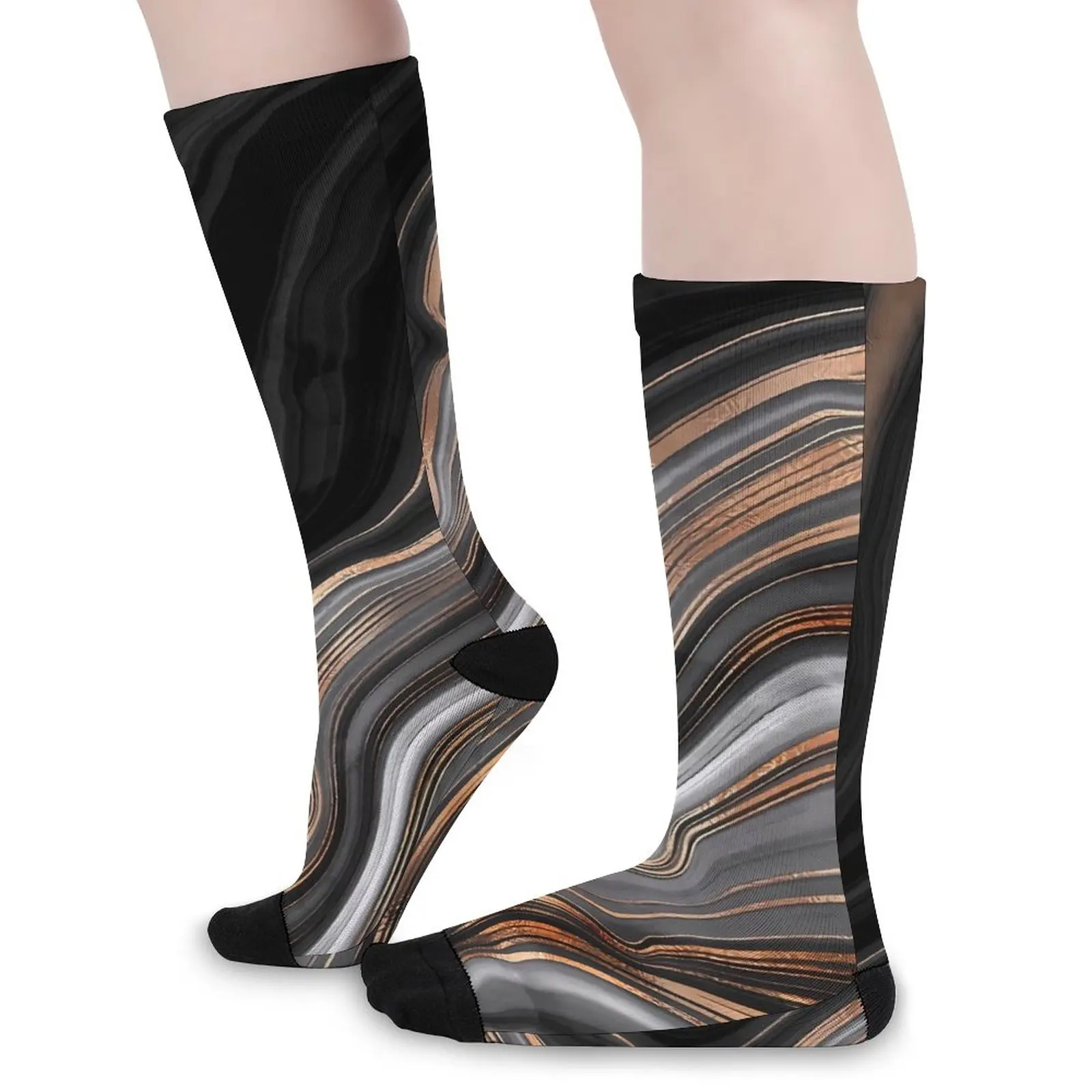 

Элегантные мраморные носки, черные и серые ранние зимние Нескользящие парные носки, средние мягкие спортивные носки с графическим принтом для улицы