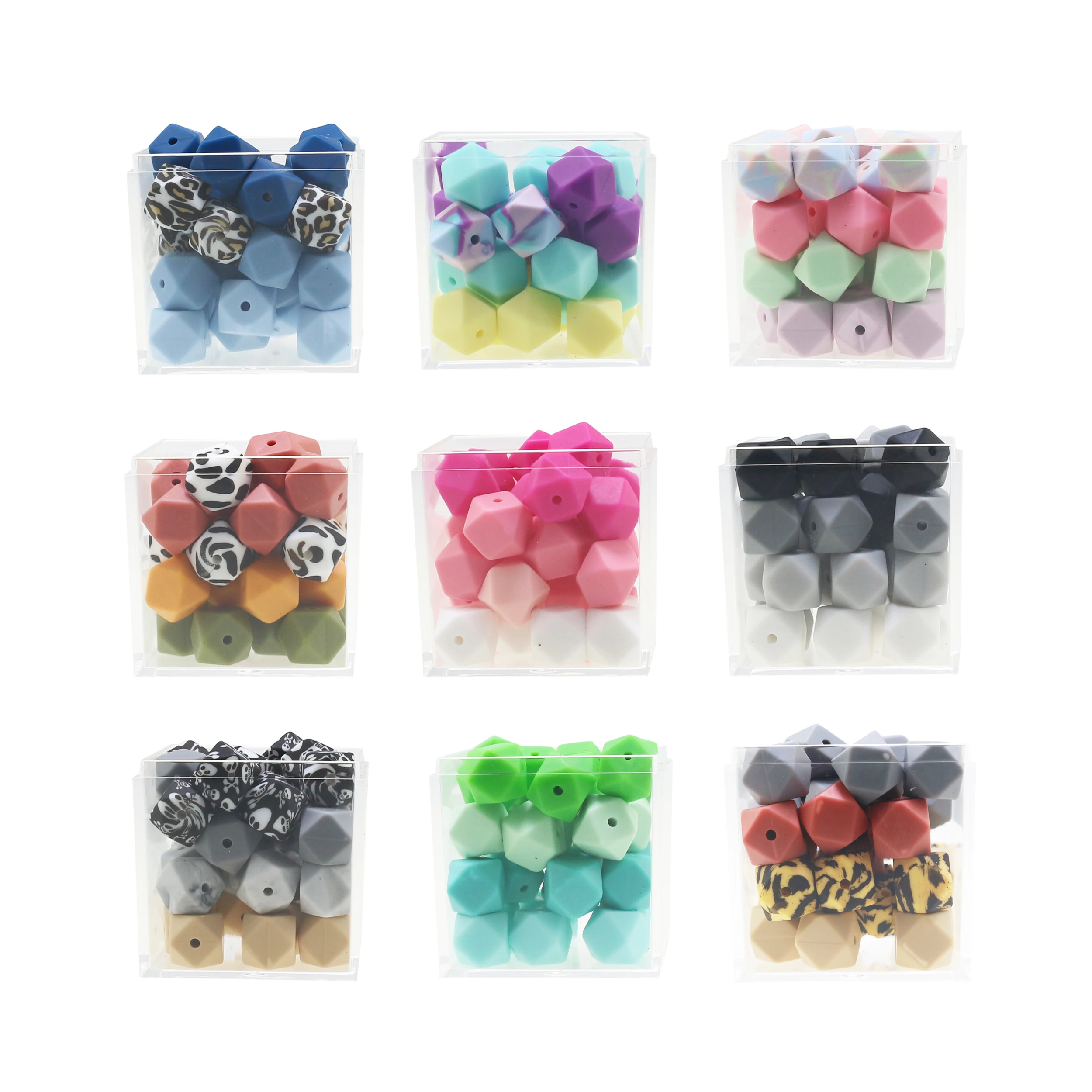 

20pcs Hexagon Silicone Beads Glow In The Dark 11mm 13mm 17mm Leopard Printed DIY Baby Teether Pacifier Teething Silicone Beads