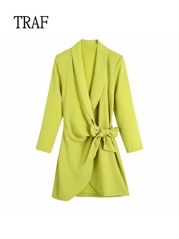 

TRAF Short Dresses Women Fashion Mini Wrap Dress Woman Clothing Long Sleeves Elegant Office Lady Casual Dress Female Vestido