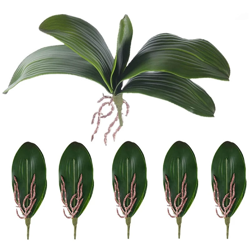 

Орхидеи фаленопсис, листья, искусственные натуральные корни, латексные контактные растения, зеленые листья, композиция, 6 шт.