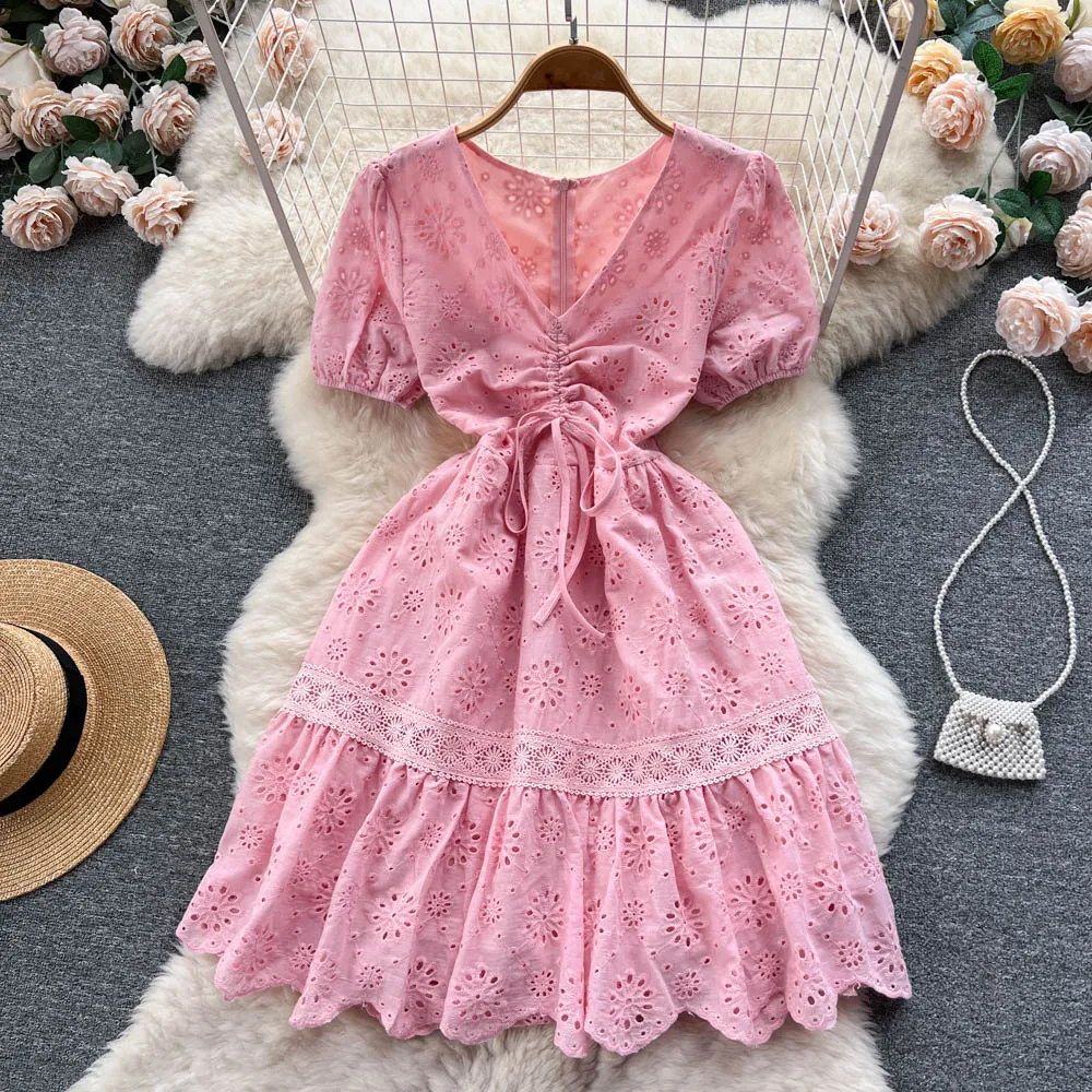 

Женское платье с V-образным вырезом, ажурное Бандажное платье-трапеция с высокой талией, лето 2023