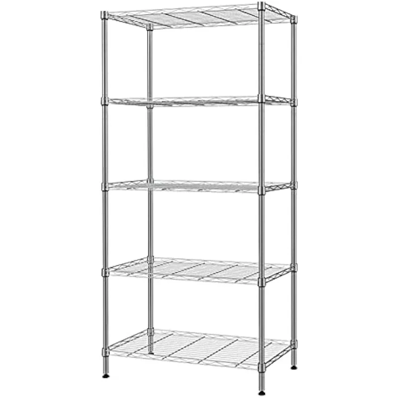 

5 Tier Adjustable Metal Storage Shelves Metal 660Lbs Capacity 23.6" W X 14" D X 59.1" H for Pantry Closet Kitchen Laundry Silver