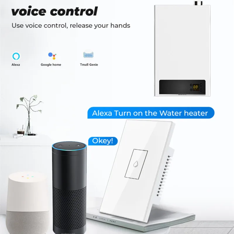 

Tuya WiFi Smart Water Heater Switch 20A Touch Wall Switch Timing Remote Control Work With Google Home Alexa Smart Home Gadgets