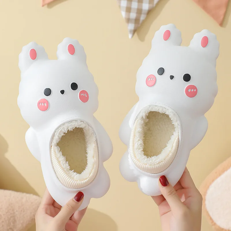 Waterproof winter indoor children cartoon bunny slippers warm plush BABI and mother home furry slides funny rabbit slipper