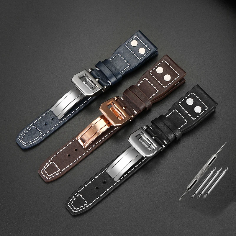 21mm 22mm Blue Brown For IWC Genuine Leather Watch Band Big Pilot Flamethrower Little Prince Mark 18 Strap Willow Nail Bracelet