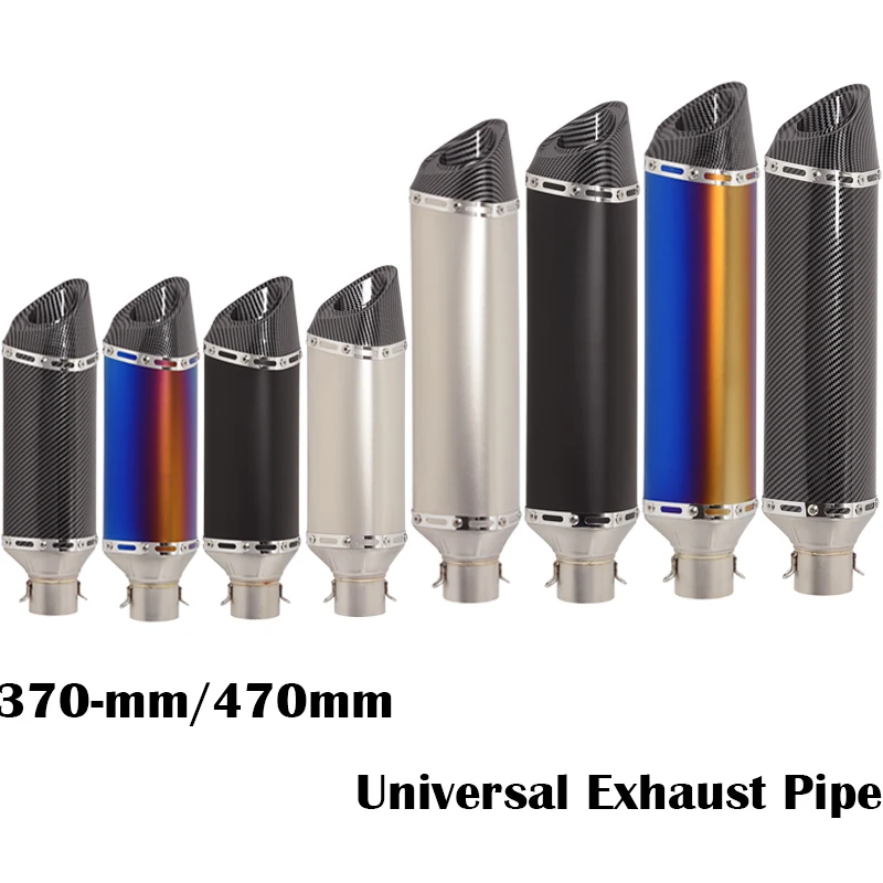 

Slip On 370mm/470mm Motorcycle Exhaust Tail Pipe Racing Escape Moto Painted In Carbon Fiber Color Muffler 51mm Silencer