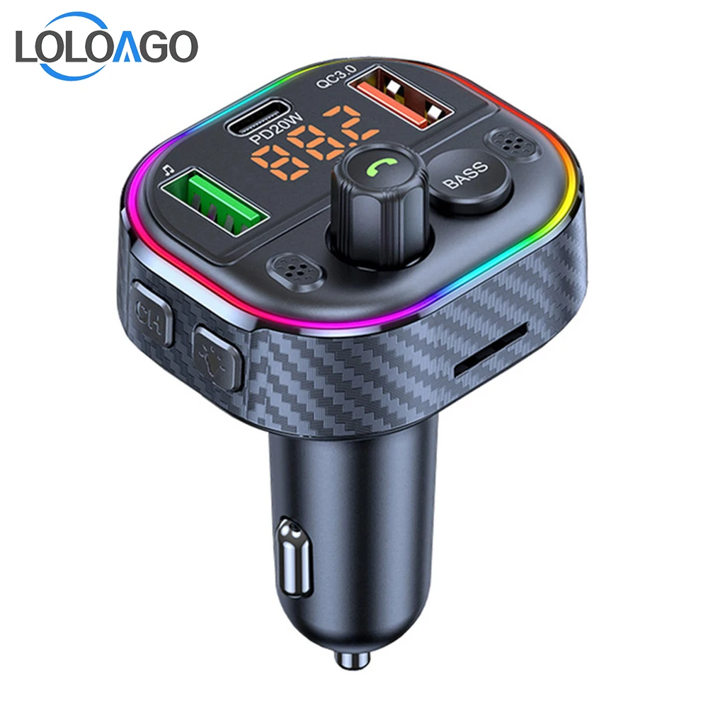 

Bluetooth Car MP3 Wireless FM Transmitter with QC3.0/PD20W Fast Charger RGB DC12V/24V Vehicle Music Player Hands Free Call