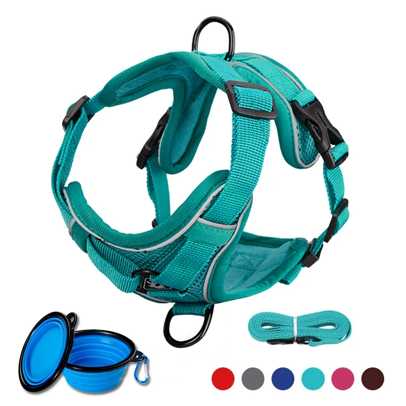 

Pet Reflective Nylon Dog Harness No Pull Adjustable Dog Vest Harness and Leash with Foldable Pet Travel Bowl
