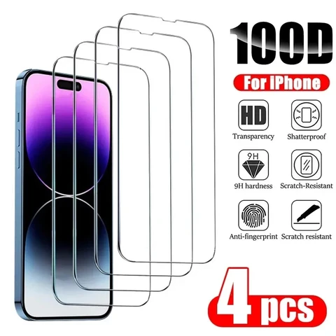 Защитное стекло, закаленное стекло для IPhone, 4 шт., для моделей 15 11 12 13 14 Pro Max X XR XS MAX 6 6S 7 8 14 15 Plus SE