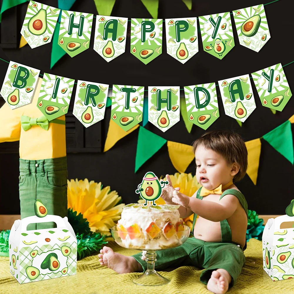 

Summer Tropical Fruit Avocado Hawaii Party Wall Hanging HAPPY BIRTDAY Party Banner Flags Backdrops Baby Shower Party Decorations