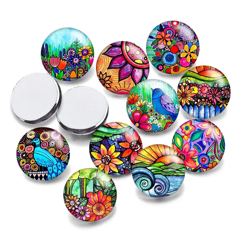 

Watercolorful Sun Flowers Paintings Round Photo Glass Cabochon 12mm/20mm/25mm Demo Flat Back Making Findings S1541