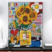 luxury perfume bottle sunflower graffiti art canvas paintings on the wall posters and prints abstract pictures for home decor