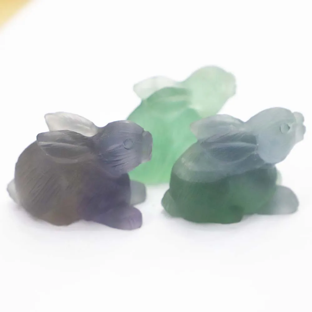 

Natural Carved Crystal Rabbit Figurine Green Fluorite Decoration Ornaments Healing Hare Statue Guardian Fashion Reiki Charm Gift