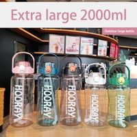 ycontime 2000ml half gallon water bottle with straw large capacity fitness motivational time marker for outdoor sports camping