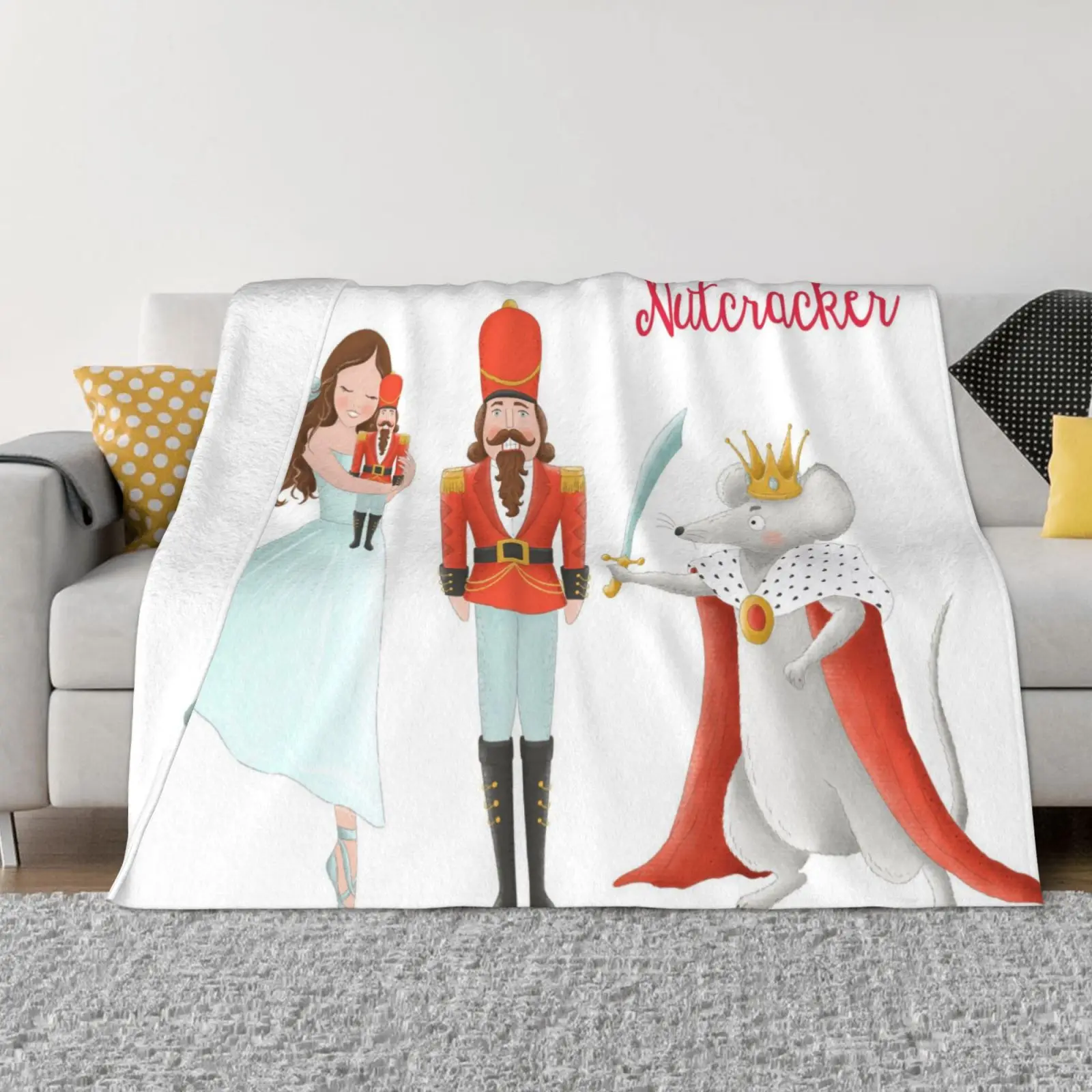 

Cute The Nutcracker Throw Blanket Picnic Blanket Flannel Flurry Christmas Home 80x60 Inch Single Side Printed Portable