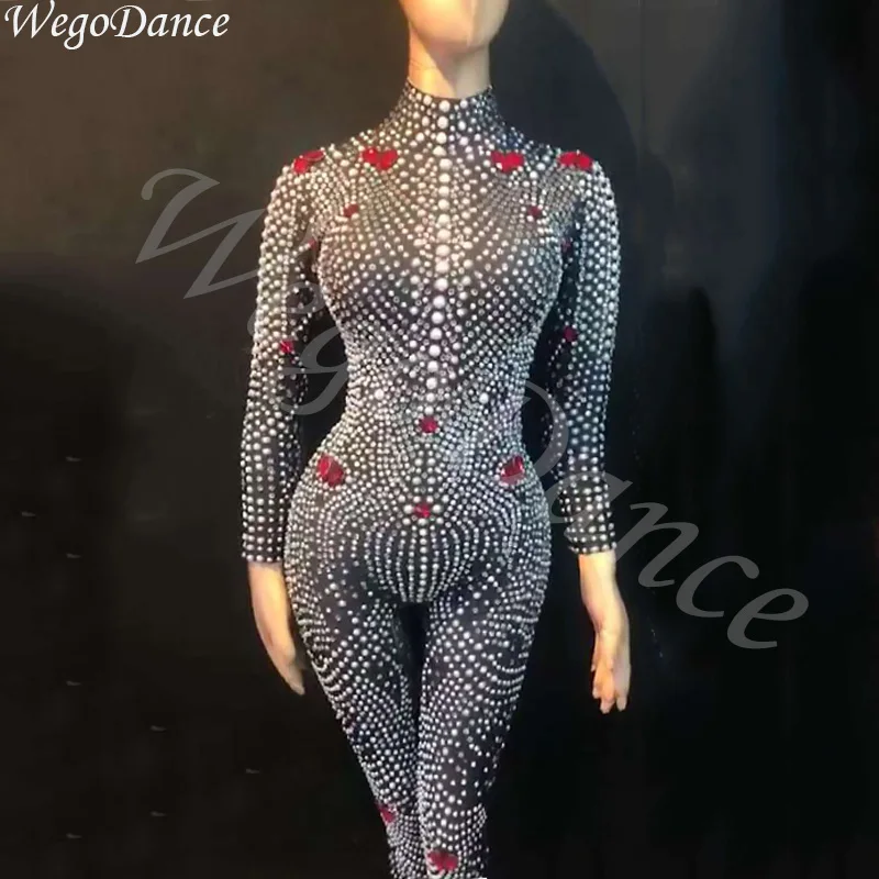 New Women Dj Gogo Jumpsuit Big Pearl Bodysuit Lady Sexy Stage Dance Wear Party Celebrate Show Dancer Costumes