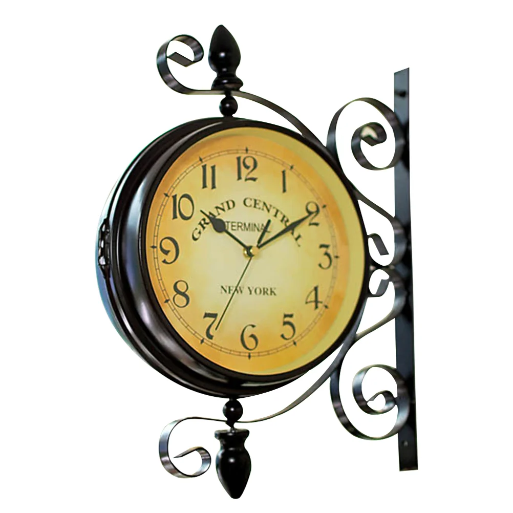 

Vintage Double Sided Wall Clock Iron Silent Quiet Grand Central Station Wall Clock Art Clock Decorative Double Faced Wall Clock