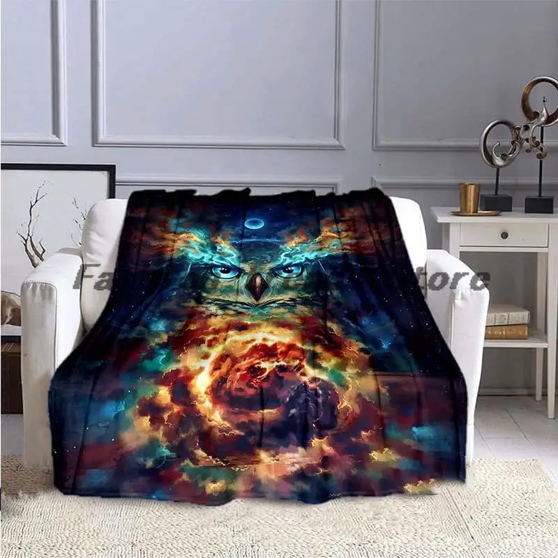 

Animal owl pattern sofa bed blanket super soft warmth printing flannel blanket