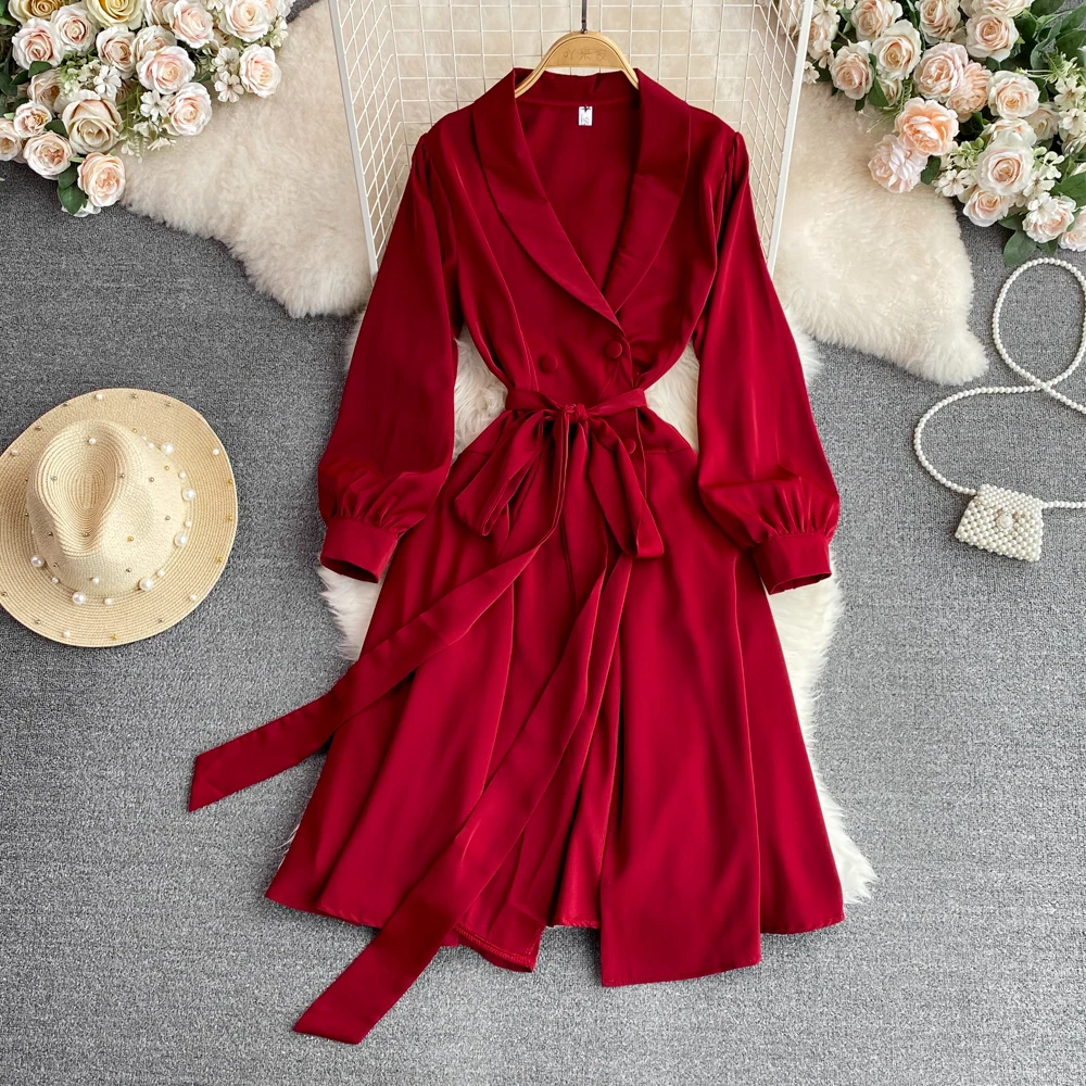 

Осенне-зимняя Корейская версия знаменитостей темпераментный деловой костюм с воротником тонкий галстук в длинном платье