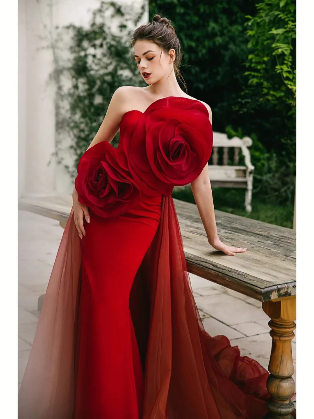 Фото Haute Couture Bulgarian Manor Элегантное роскошное модное банкетное вечернее платье в форме розы №3