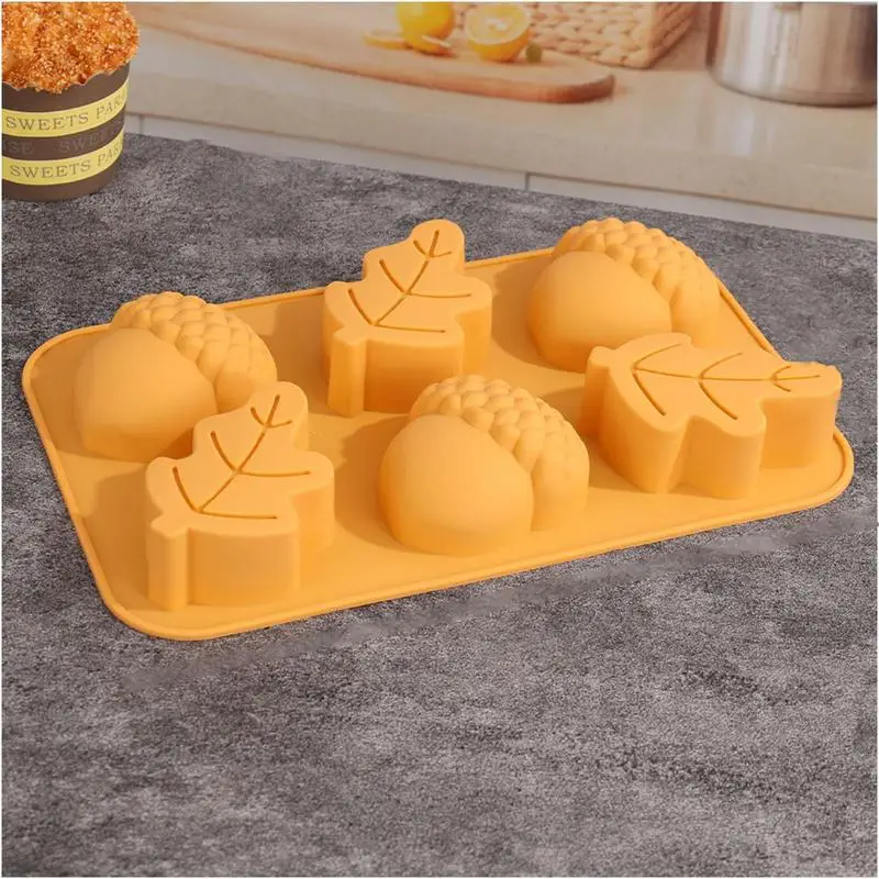Formy silikonowe z dyni do mydła 6-wgłębieniowe jesienne formy pieczenia zbiorów Motyw czekoladowej Fondant cukierków