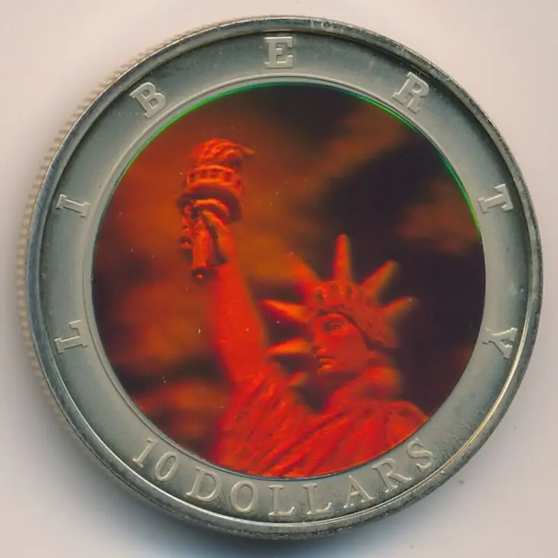 Либерия 10 долларов 2002 г . Статуя Свободы. Голограмма.