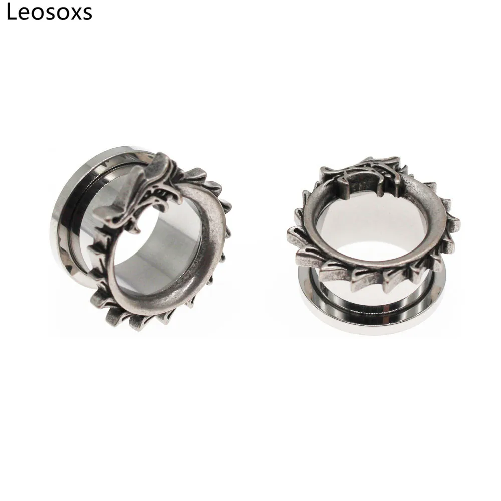 

Leosoxs 1 Pair Stainless Steel Dragon Ear Plugs Gauges Expanders 8-25mm Body Piercing Jewelry Earring Tunnels Gift
