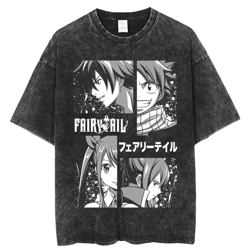 Unisex Summer Short Sleeve Tops Tshirt Male Japanese Anime Airy Tail T Shirt Kawaii Harajuku Manga Graphic Anime T-shirt