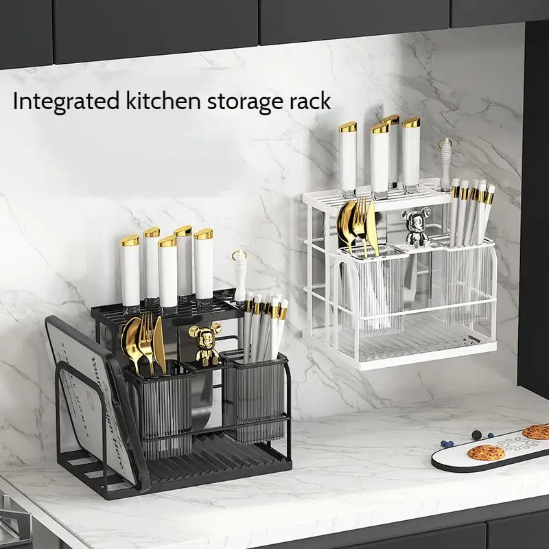 

New Light Luxury Kitchen Storage Rack Knife Rack Chopsticks Spoon Cutting Board Household Storage Wall Mounted Table Drain Rack