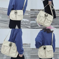 womens canvas crossbody bag youth fashion messenger bags large capacity shoulder bag skull pattern girls casual handbag