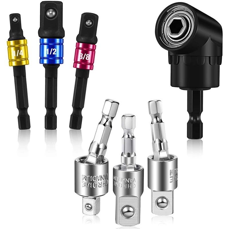 

Retail 7Pcs Power Drill Sockets Adapter Extension Sets,Socket Adapter, 105 Degree Right Angle Drill Bit,Extension Drill Bit Set